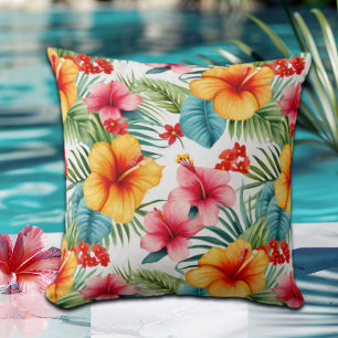 Exotic Watercolor Hawaiian Floral Throw Pillow