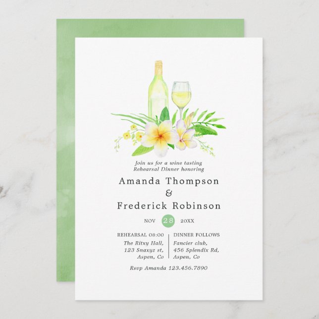 Exotic Watercolor Rehearsal Dinner Wine Tasting Invitation (Front/Back)