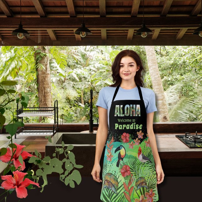Exotic Welcome to Aloha tropical Paradise Apron (Exotic Welcome to Aloha tropical Paradise Apron)
