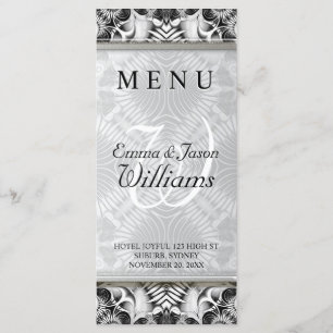 Exotic White & Grey Geometric Pattern Wedding Menu