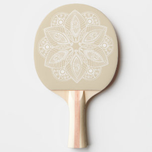 Exotic White Mandala on Beige Background Ping Pong Paddle