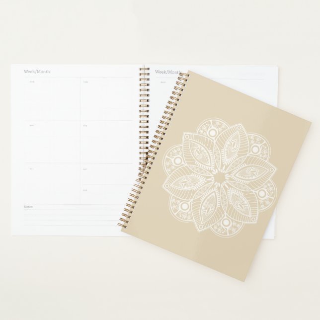 Exotic White Mandala on Beige Background Planner (Display)