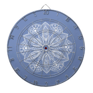 Exotic White Mandala on Blue Background Dartboard