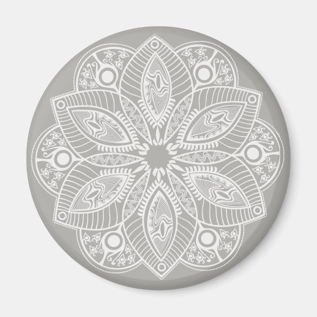 Exotic White Mandala on Grey Background Magnet (Front)