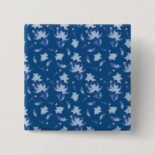 Exotic-White Parrot Blue tone Feathers Repeats 2 Inch Square Button