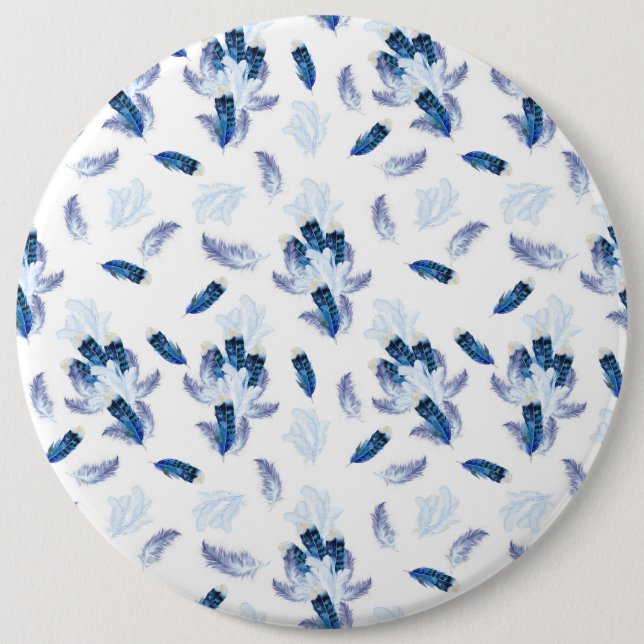 Exotic-White Parrot Blue tone Feathers Repeats 6 Inch Round Button (Front)