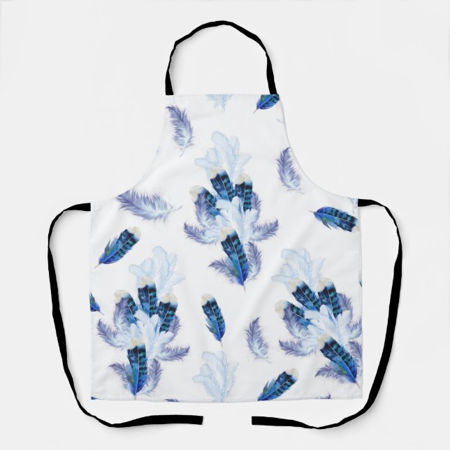 Exotic-White Parrot Blue tone Feathers Repeats  Apron (Front)