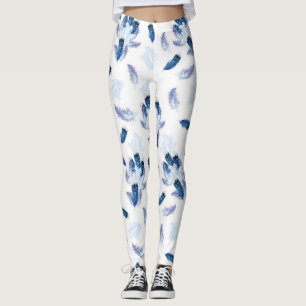 Exotic-White Parrot Blue tone Feathers Repeats Leggings