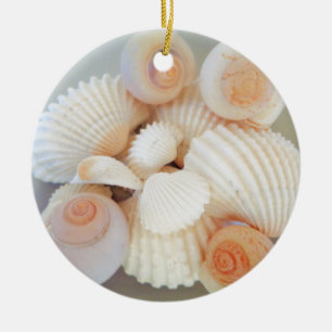 Exotic White Peach Sea Shells, Summer Beach Ceramic Ornament