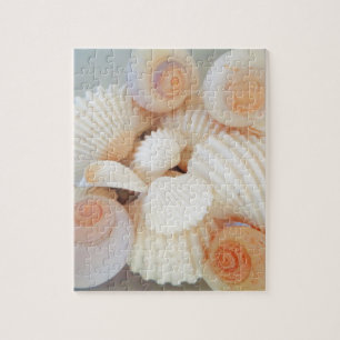 Exotic White Peach Sea Shells, Summer Beach Jigsaw Puzzle