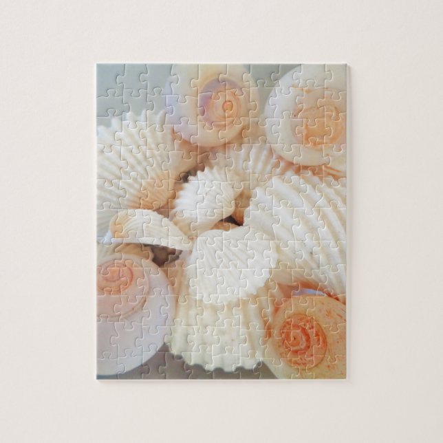Exotic White Peach Sea Shells, Summer Beach Jigsaw Puzzle (Vertical)