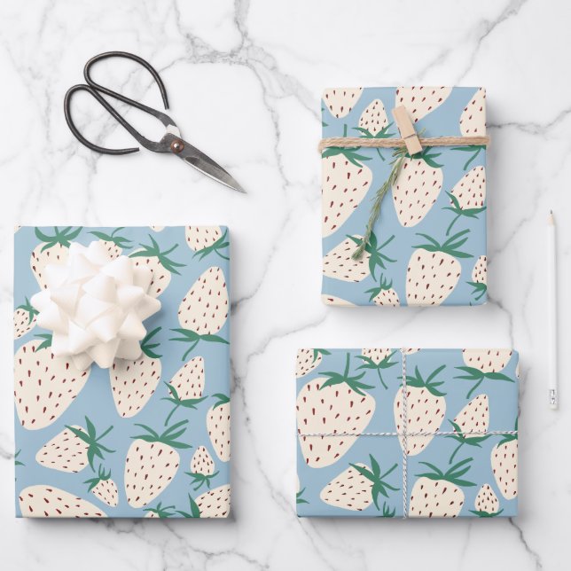 Exotic White Strawberries Sweet Colourful Fruit  Wrapping Paper Sheet (Front)