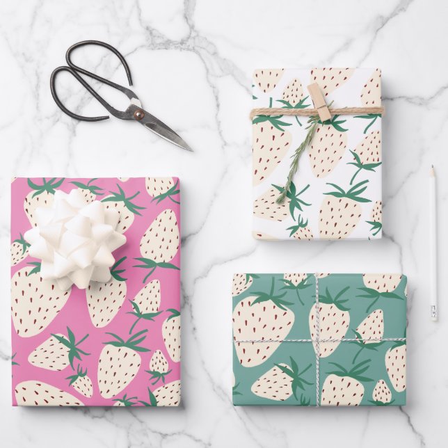 Exotic White Strawberries Sweet Colourful Fruit Wrapping Paper Sheet (Front)