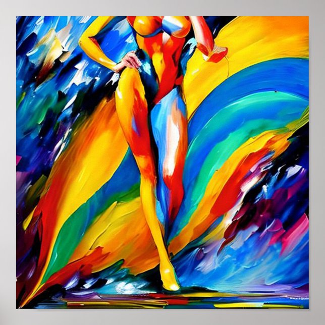 Exotic Woman Running Abstract Art Poster (Front)