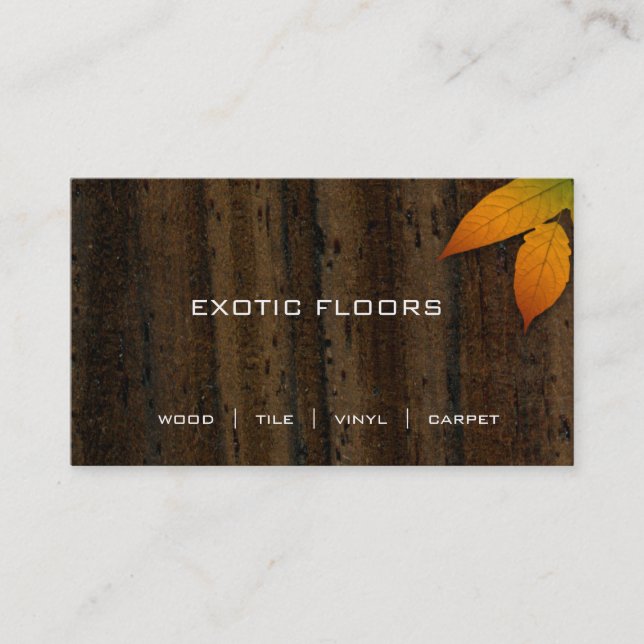 Exotic Wood Business Card with autumn Leaf (Front)