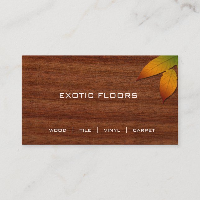 Exotic Wood Business Card with autumn Leaf 2 (Front)
