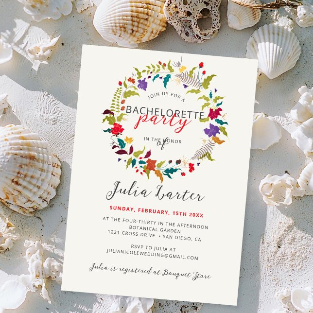 Exotic Wood Wildflower Wreath Bachelorette Party Invitation (Creator Uploaded)