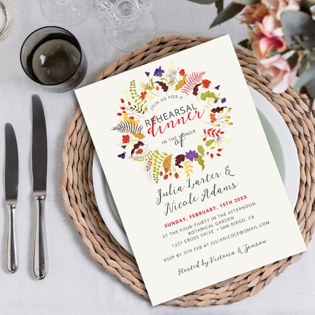 Exotic Wood Wildflower Wreath Rehearsal Dinner Invitation (Creator Uploaded)