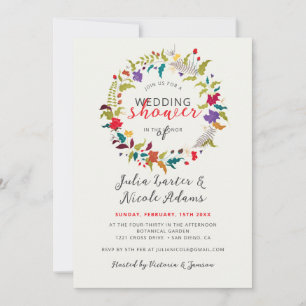 Exotic Woodland Wildflower Wreath Wedding Shower Invitation