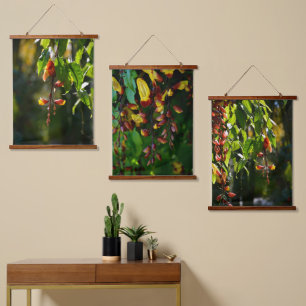 Exotic Yellow and Red Indian Clock Vine Botanical  Hanging Tapestry
