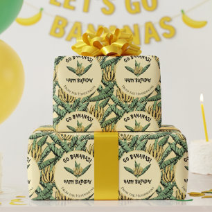 Exotic Yellow Go Bananas Happy Birthday Jungle Wrapping Paper