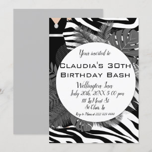 Exotic zebra print elegant birthday invitation
