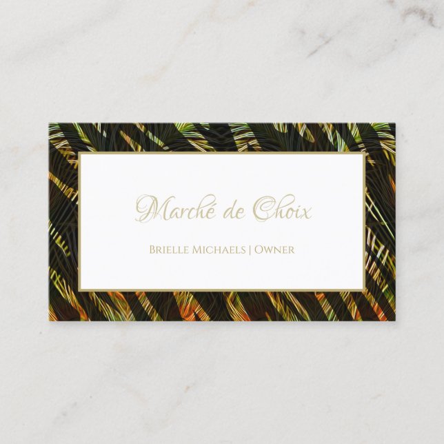 Exotic Zebra Print Peacock Feathers Boutique Business Card (Front)