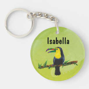 Exotischer Tucan mit grünem Aquarell Hintergrund Keychain