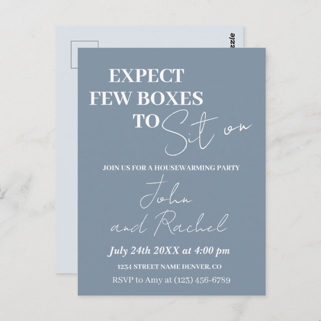 Expect few boxes to sit on fun housewarming party  postcard (Front/Back)
