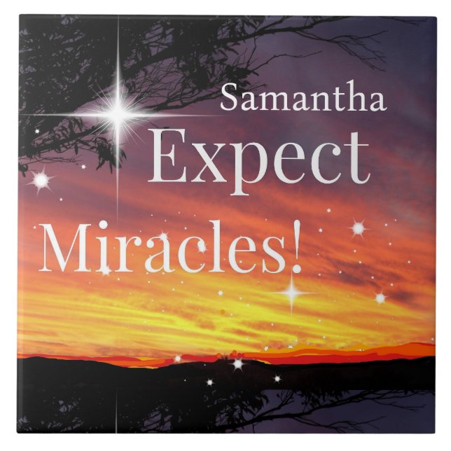 Expect Miracles Sparkle Sunset Get Well Soon Name Tile (Front)