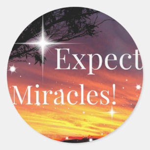Expect Miracles Sparkle Sunset Inspirational Quote Classic Round Sticker