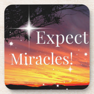 Expect Miracles Sparkle Sunset Inspirational Quote Coaster