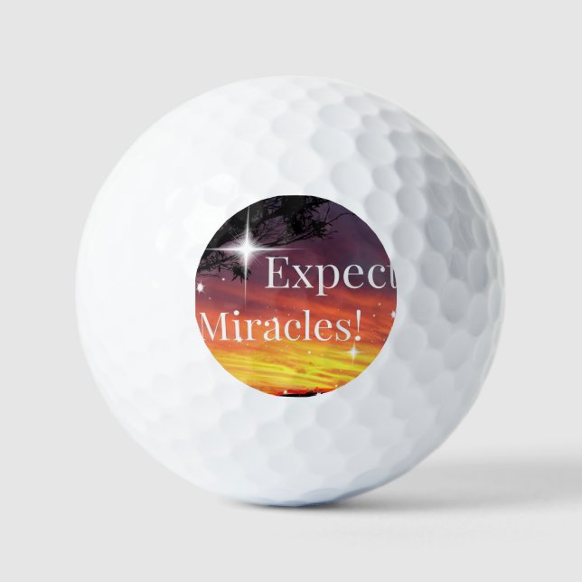 Expect Miracles Sparkle Sunset Inspirational Quote Golf Balls (Front)