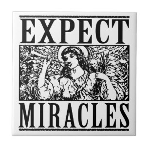Expect Miracles white ceramic tile trivet 4.25" sq