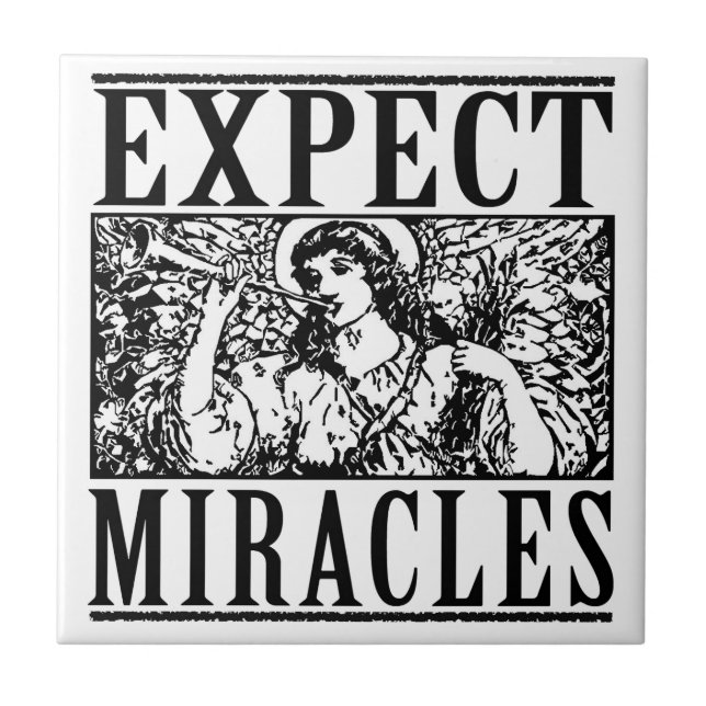 Expect Miracles white ceramic tile trivet 4.25" sq (Front)