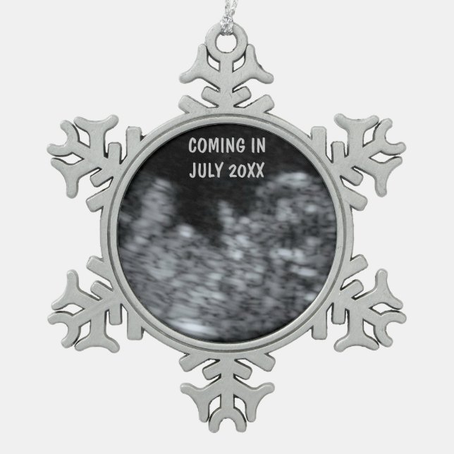 Expectant Baby Christmas Keepsake Snowflake Pewter Christmas Ornament (Front)