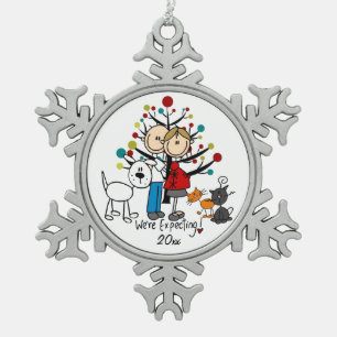 Expectant Couple 2 Cats Dog Snowflake Ornament