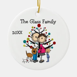 Expectant Couple Boy Two Dogs Ceramic Ornament