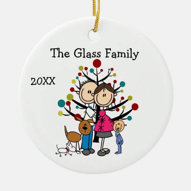 Expectant Couple Boy Two Dogs Ceramic Ornament (Front)