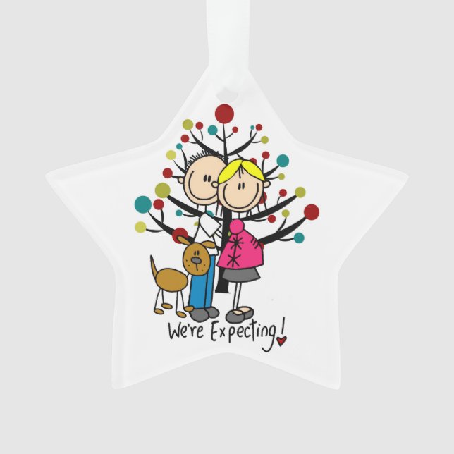Expectant Couple w. Dog Holiday Acrylic Ornament (Front)