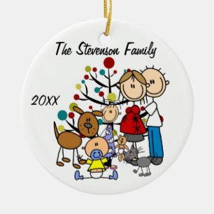Expectant Couple With Girl, Boy, Dog, Cat Ornament