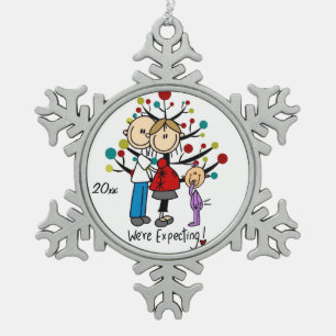 Expectant Couple With Girl  Snowflake Ornament