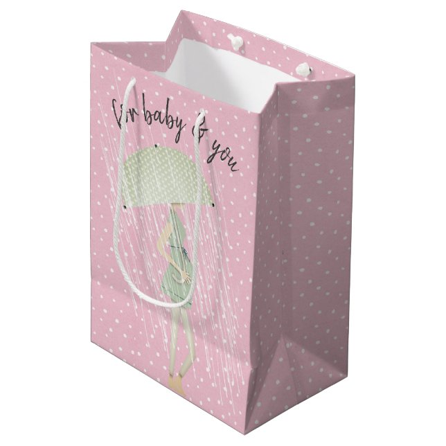 Expectant Mom with Umbrella on Polka Dots Medium Gift Bag (Front Angled)