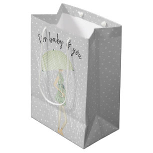 Expectant Mom with Umbrella on Polka Dots Medium Gift Bag