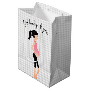 Expectant Mother on Grey Gingham Medium Gift Bag
