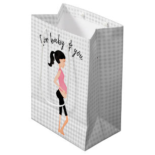 Expectant Mother on Grey Gingham Medium Gift Bag