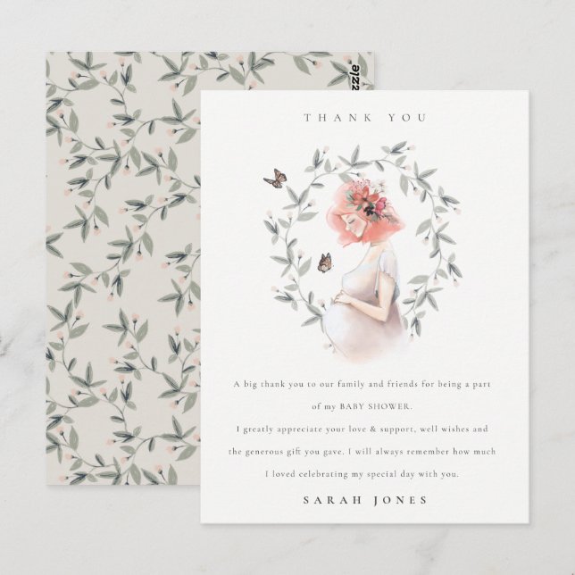 Expectant Women Foliage Baby Shower Thank You Postcard (Front/Back)