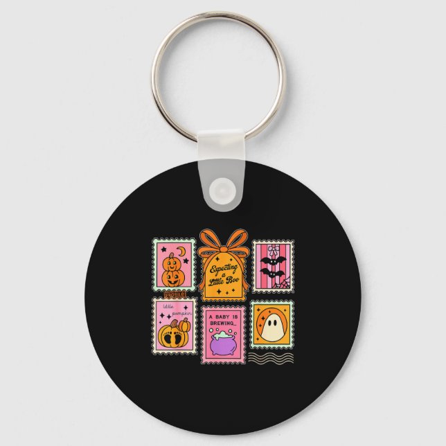 Expecting A Little Boo Cute Ghost Pumpkin Bat Anno Keychain (Front)