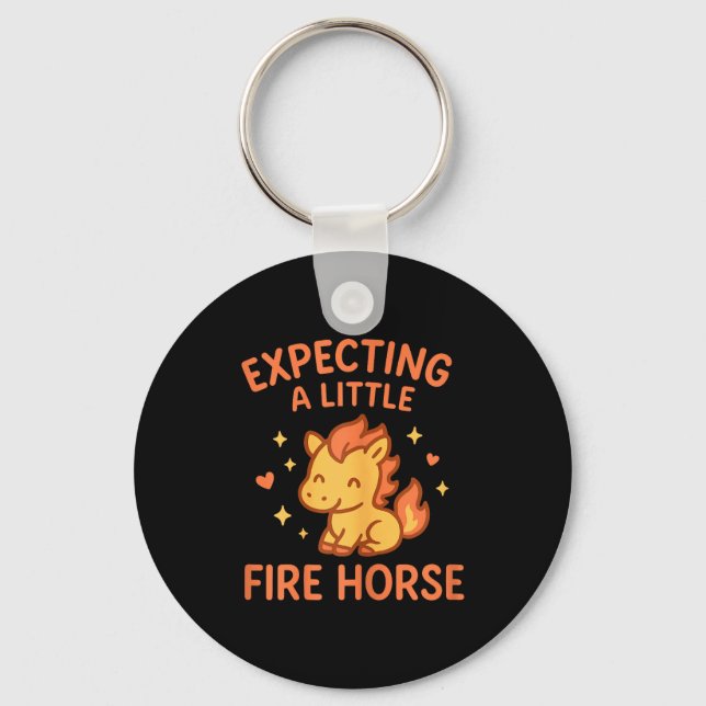 Expecting A Little Fire Horse Cute Funny Maternity Keychain (Front)