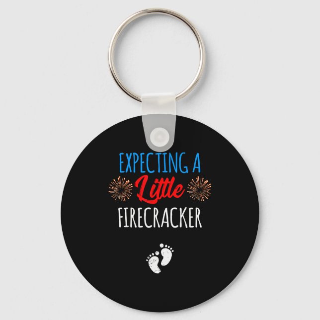 Expecting A Little Firecracker New Mom 4th Of July Keychain (Front)